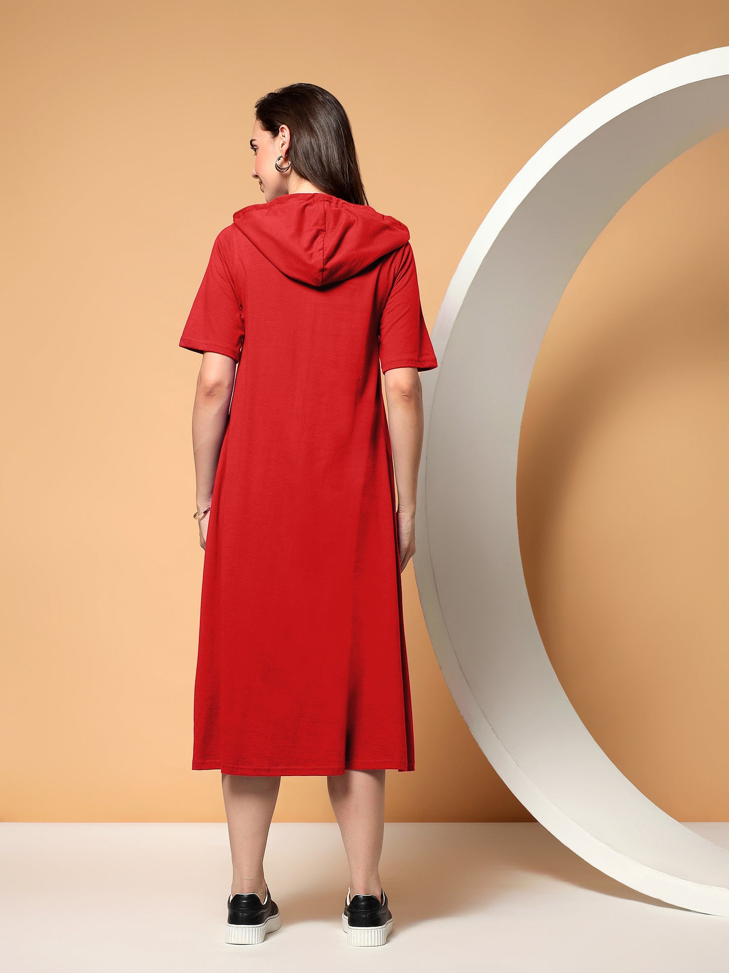 BRINNS Women Hooded Pure Cotton T-shirt Midi Dress