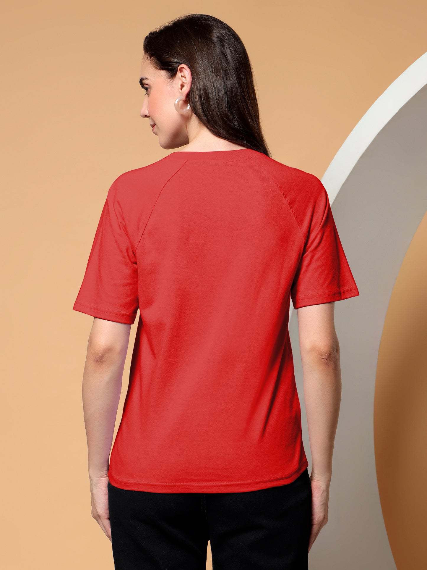 BRINNS Women Solid Raglan Sleeves Round Neck Cotton T-shirt