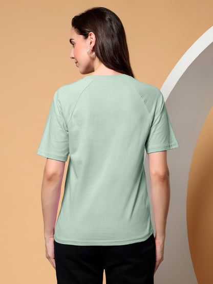 BRINNS Women Solid Raglan Sleeves Round Neck Cotton T-shirt