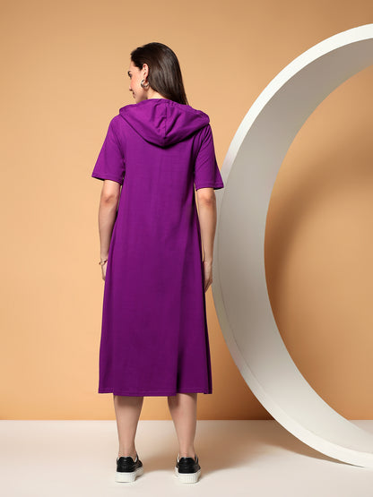 BRINNS Women Hooded Pure Cotton T-shirt Midi Dress