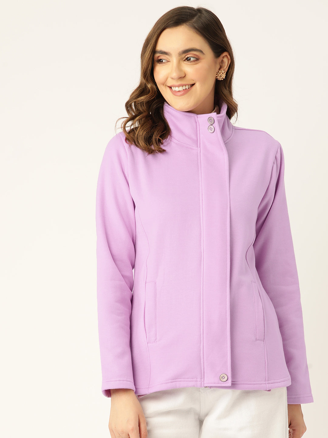 Mock Collar Fleece Front-Open Sweatshirt