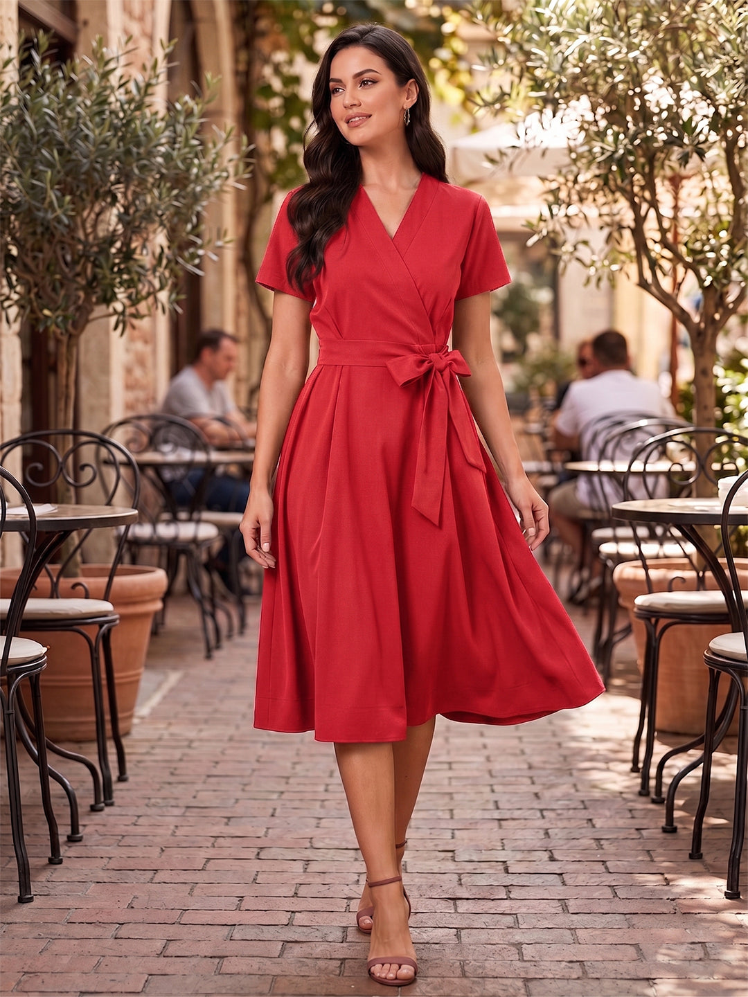 A-line dress with a waist tie-up
