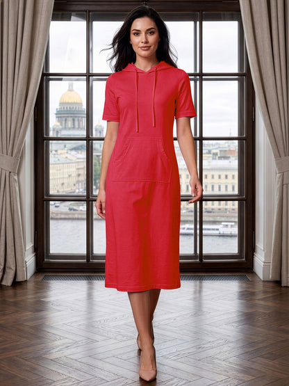 BRINNS Women Hooded Pure Cotton T-shirt Midi Dress