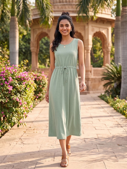 Belted Cotton Fit & Flare Midi Dress