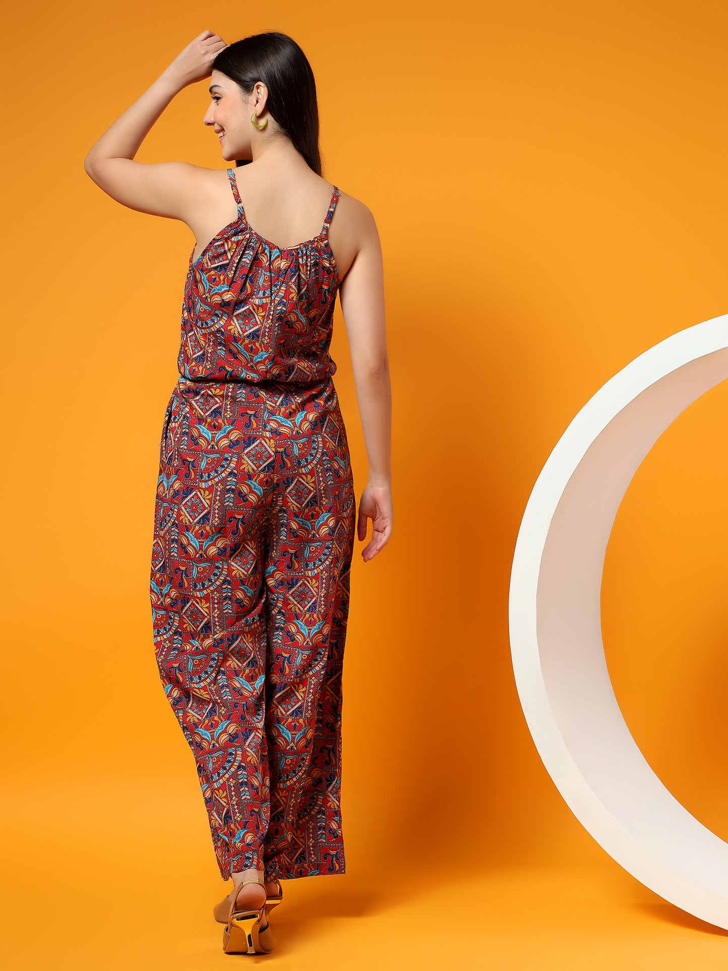 Printed Shoulder Straps Sleeveless Jumpsuit