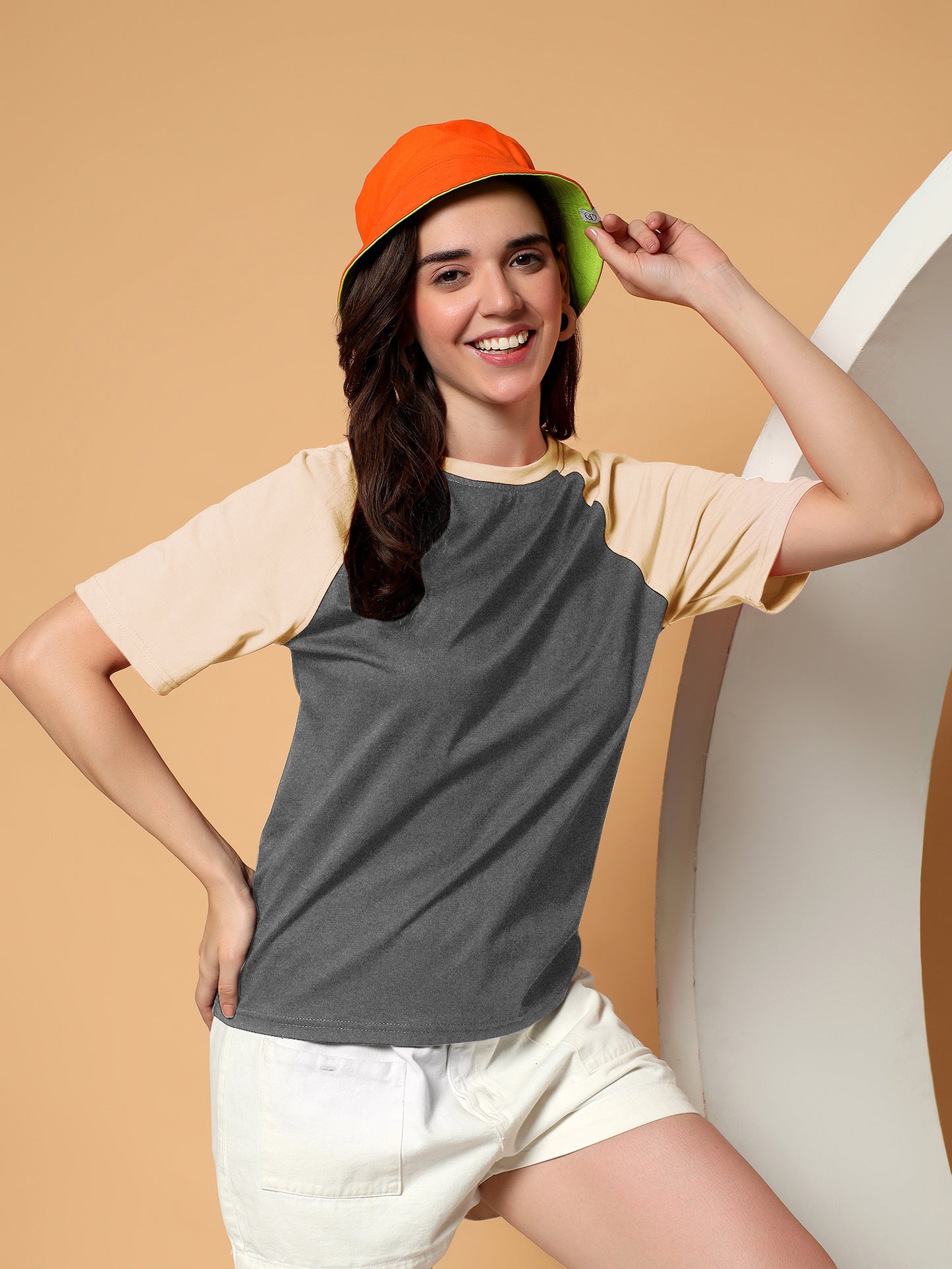BRINNS Women Solid Raglan Sleeves Round Neck Cotton T-shirt