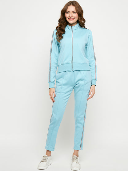 Women Solid Mock Collar Tracksuit
