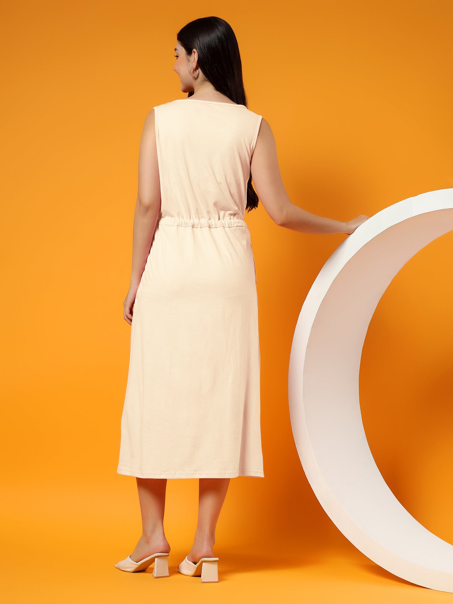 Belted Cotton Fit & Flare Midi Dress
