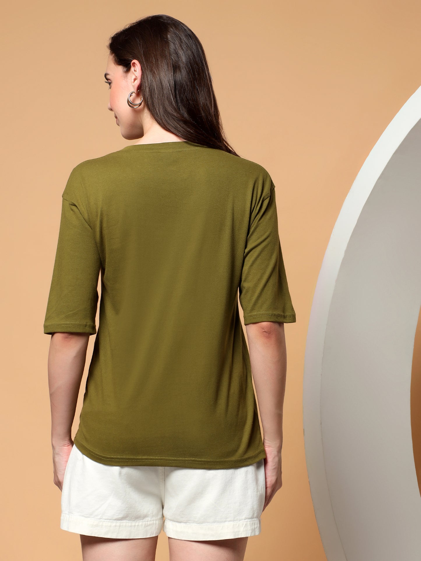 BRINNS Women Solid Round Neck Cotton T-shirt