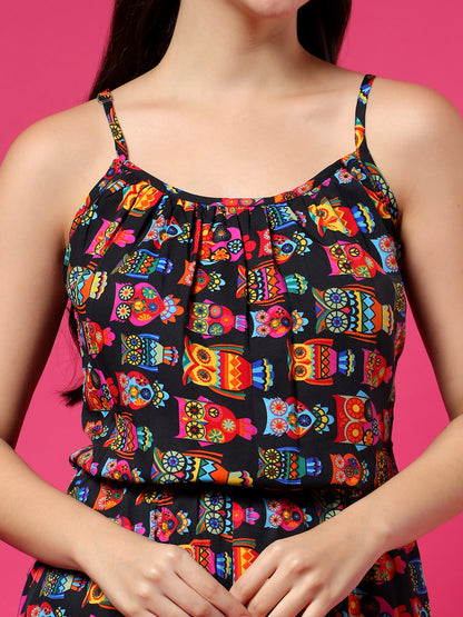 Printed Shoulder Straps Sleeveless Jumpsuit