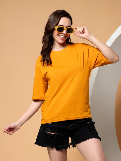 BRINNS Women Solid Round Neck Cotton T-shirt