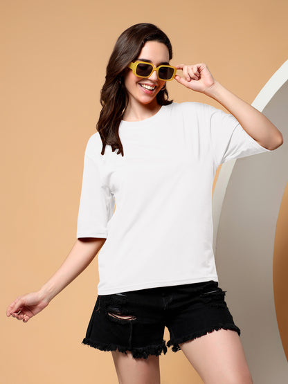 BRINNS Women Solid Round Neck Cotton T-shirt