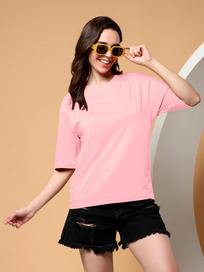 BRINNS Women Solid Round Neck Cotton T-shirt