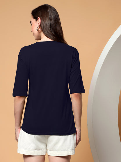 BRINNS Women Solid Round Neck Cotton T-shirt