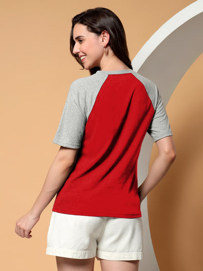 BRINNS Women Solid Raglan Sleeves Round Neck Cotton T-shirt