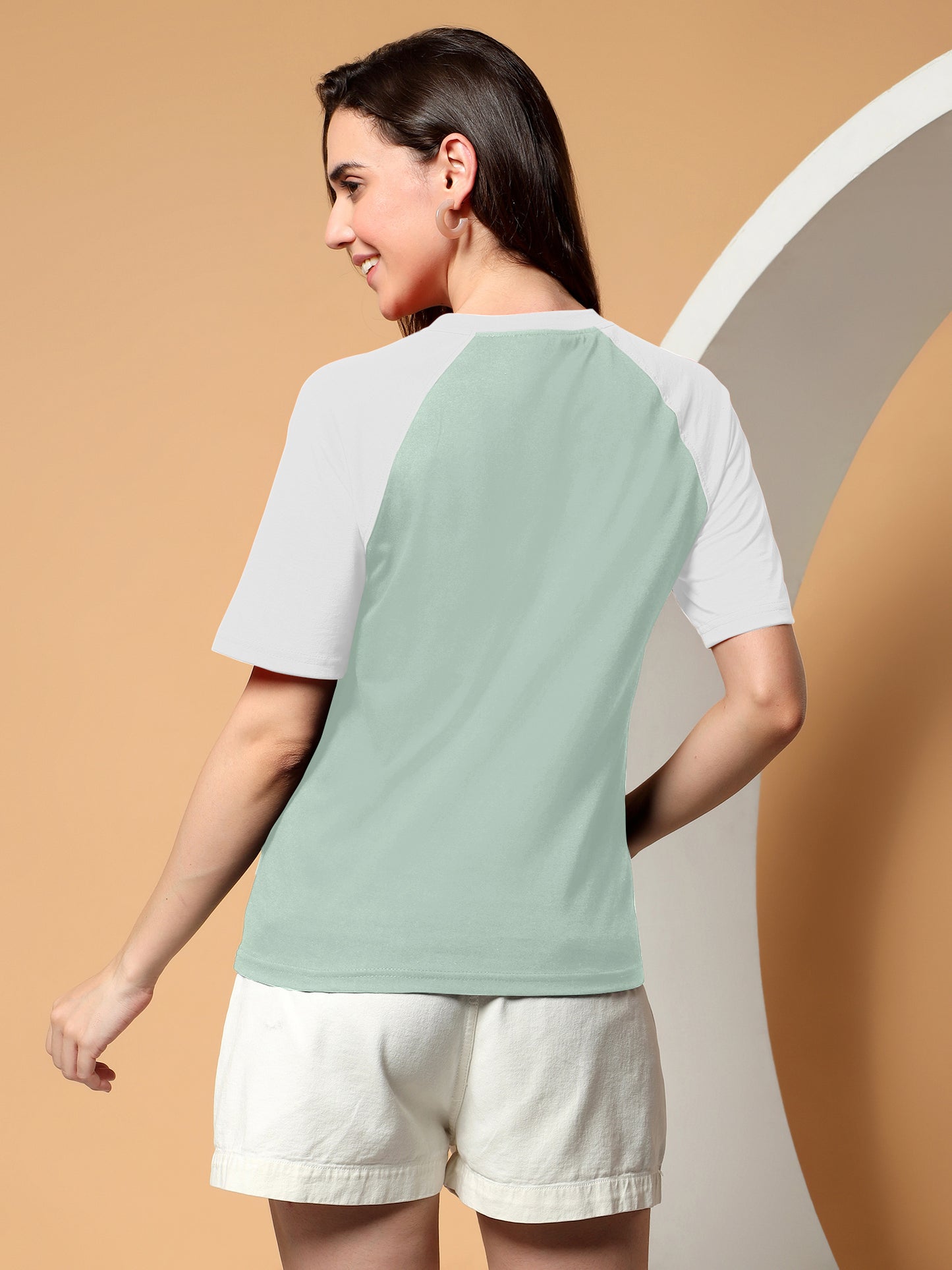 BRINNS Women Solid Raglan Sleeves Round Neck Cotton T-shirt