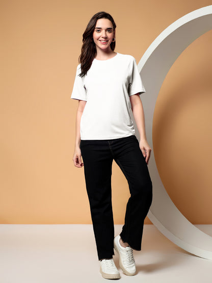 BRINNS Women Solid Raglan Sleeves Round Neck Cotton T-shirt