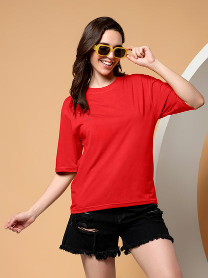 BRINNS Women Solid Round Neck Cotton T-shirt