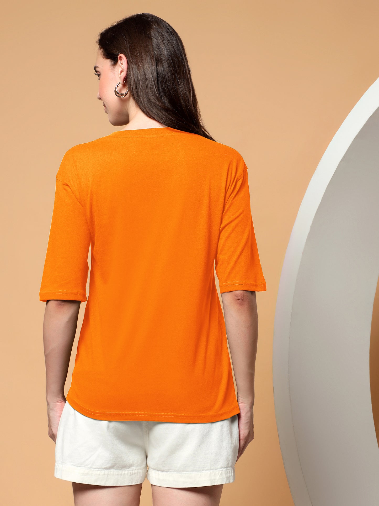 BRINNS Women Solid Round Neck Cotton T-shirt