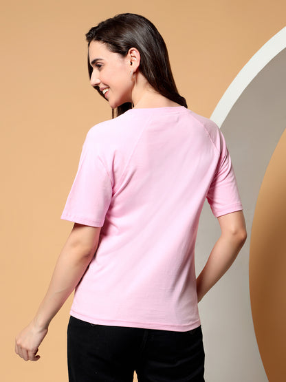 BRINNS Women Solid Raglan Sleeves Round Neck Cotton T-shirt