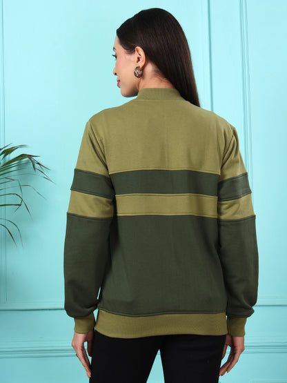 Colourblocked Stand Collar Zip-Up Fleece Jacket