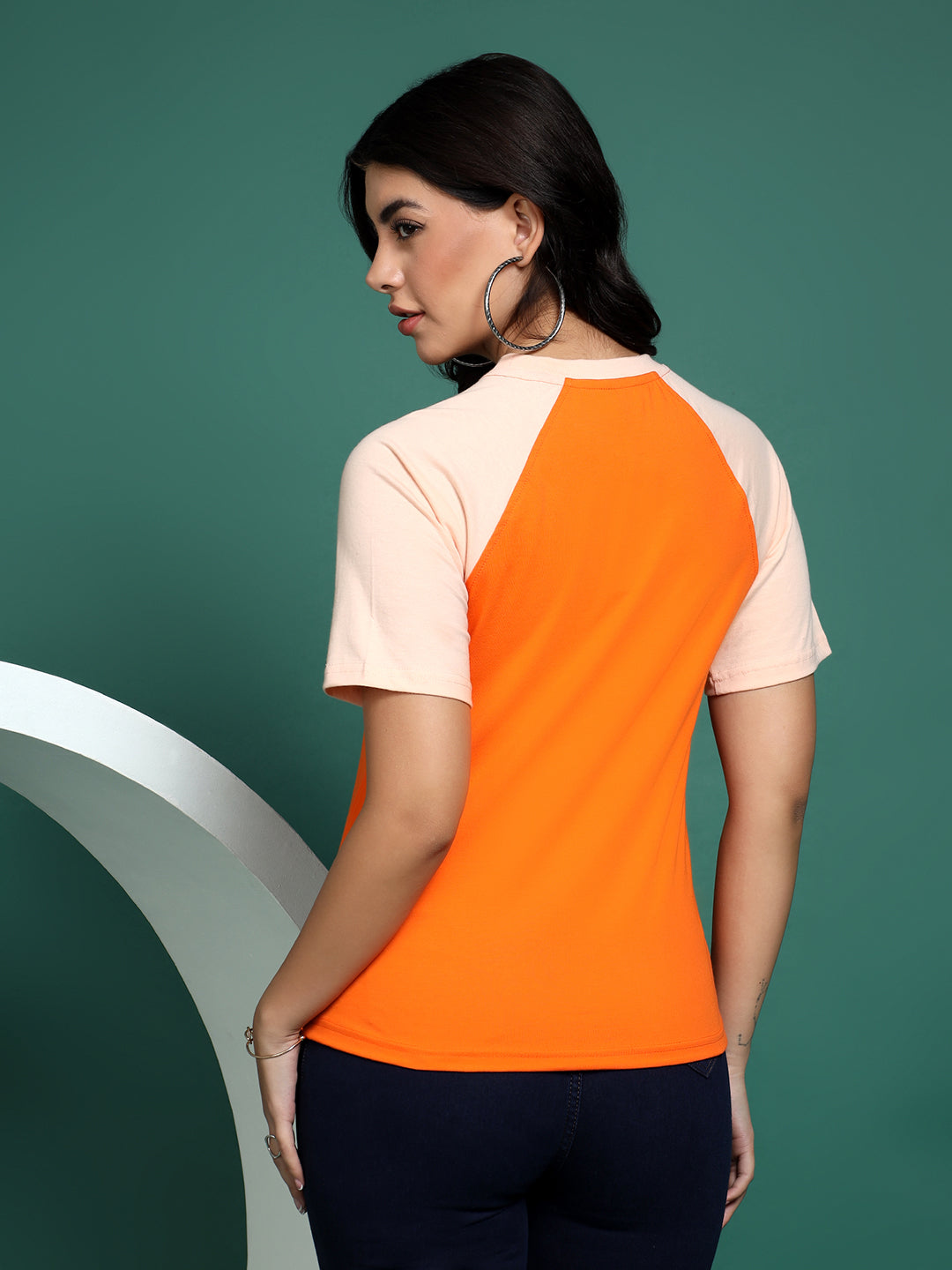 BRINNS Women Solid Raglan Sleeves Round Neck Cotton T-shirt