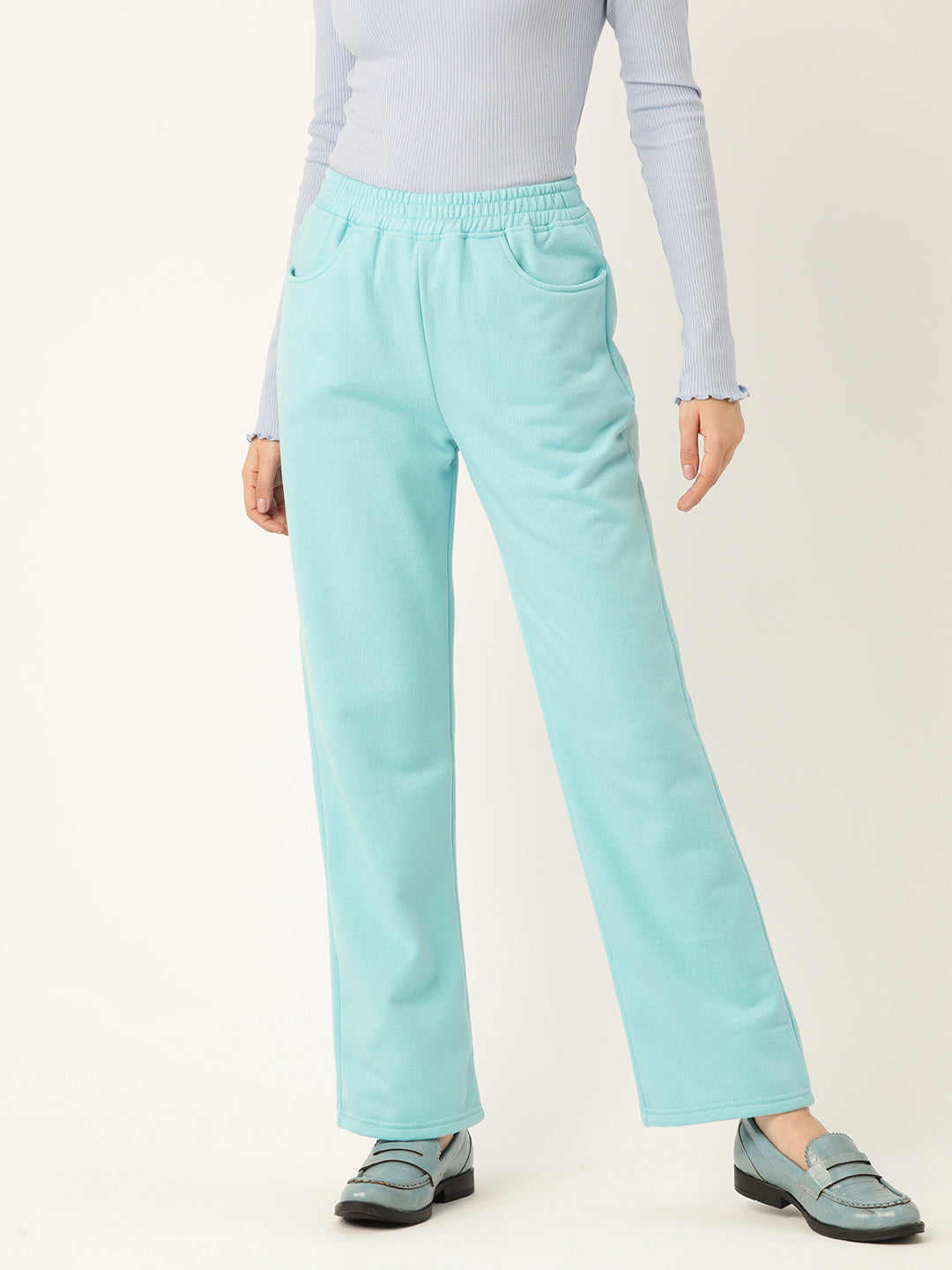 Solid Relaxed Straight Fit PolyCotton Fleece Trousers
