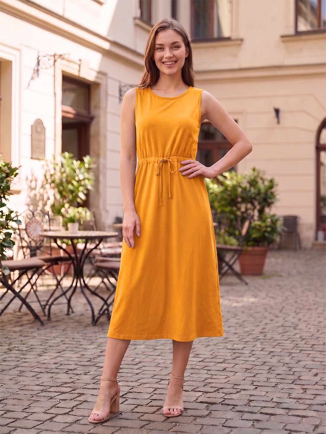 Belted Cotton Fit & Flare Midi Dress