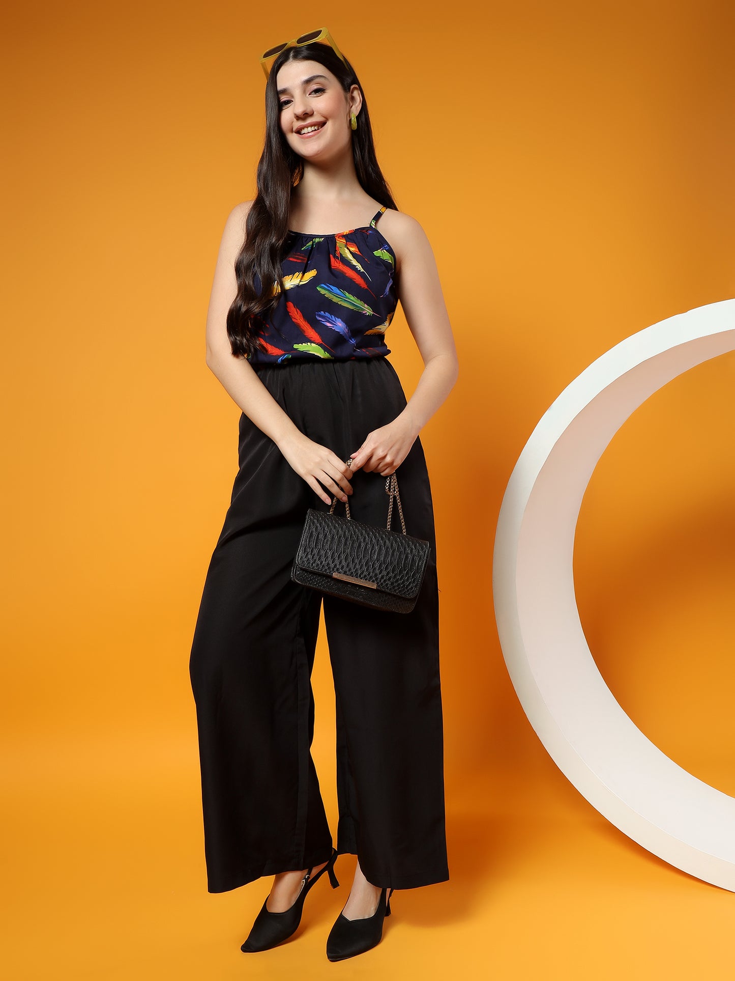 Printed Shoulder Straps Sleeveless Jumpsuit