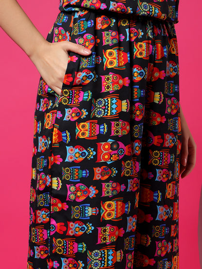 Printed Shoulder Straps Sleeveless Jumpsuit