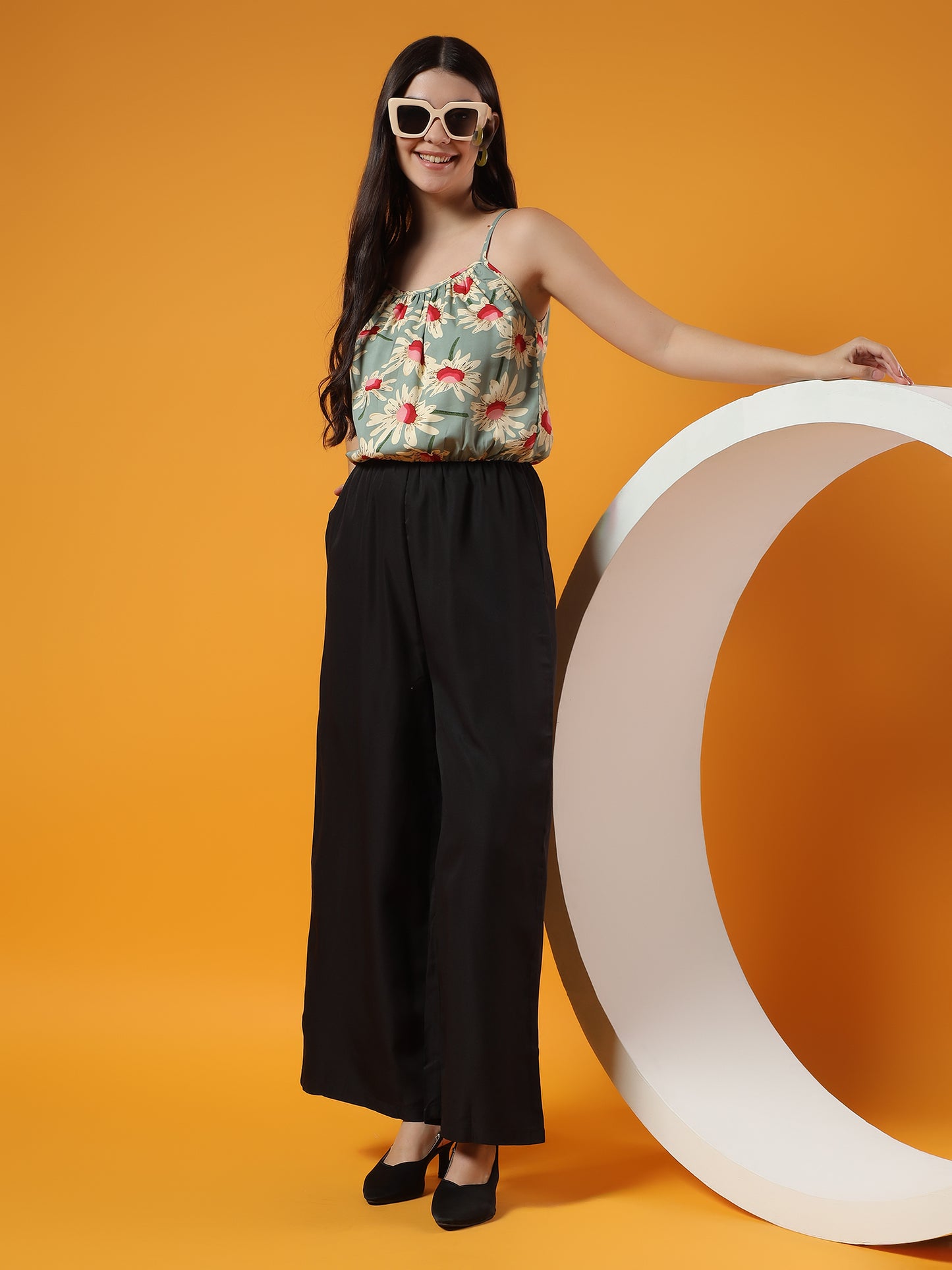 Printed Shoulder Straps Sleeveless Jumpsuit