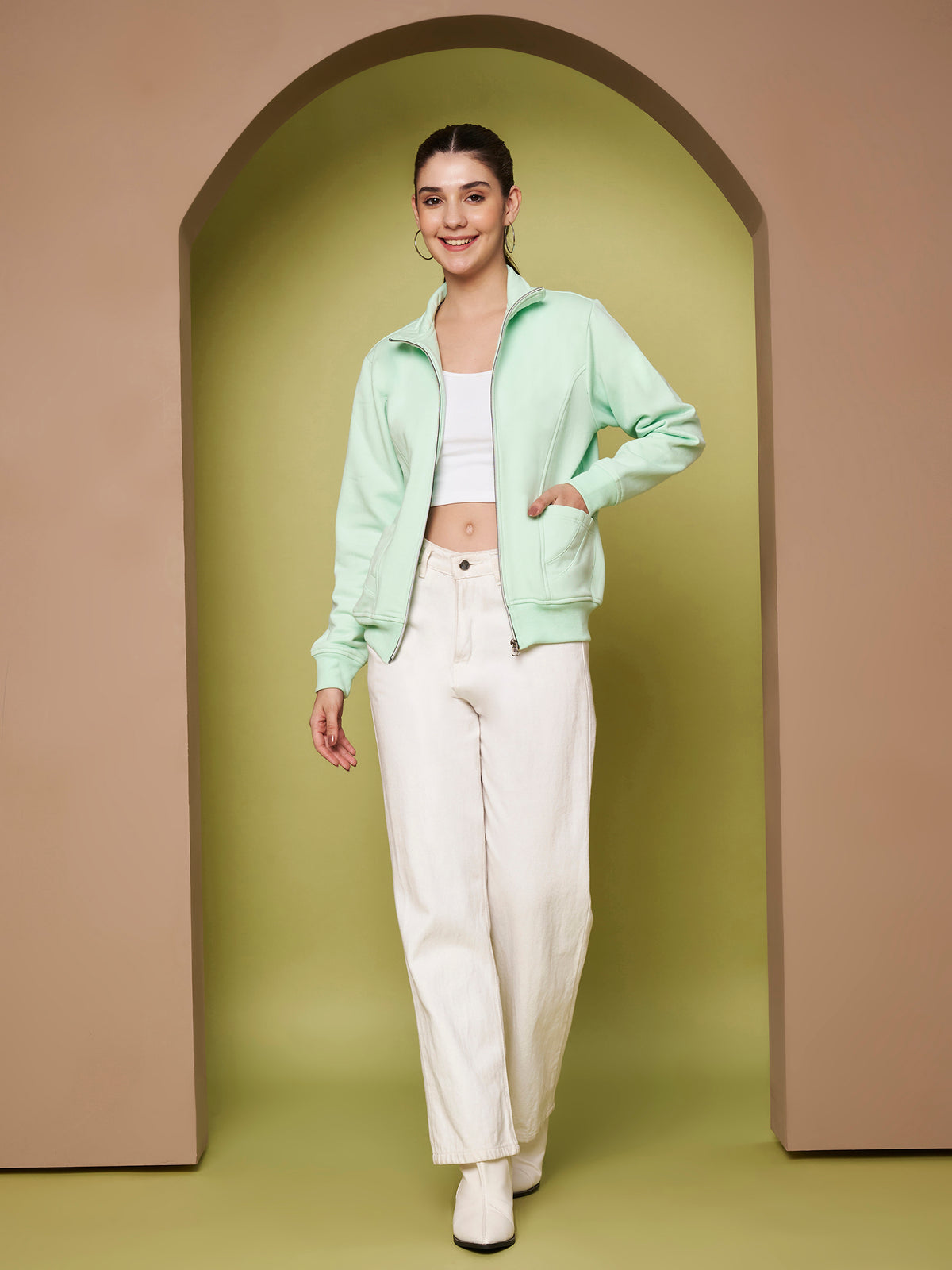 Stand-Collar Jacket with Front Pockets