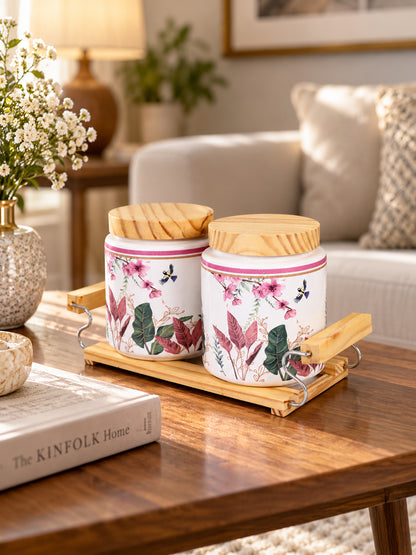 Jar Set with Wooden Lid & Stand - 750 ml each