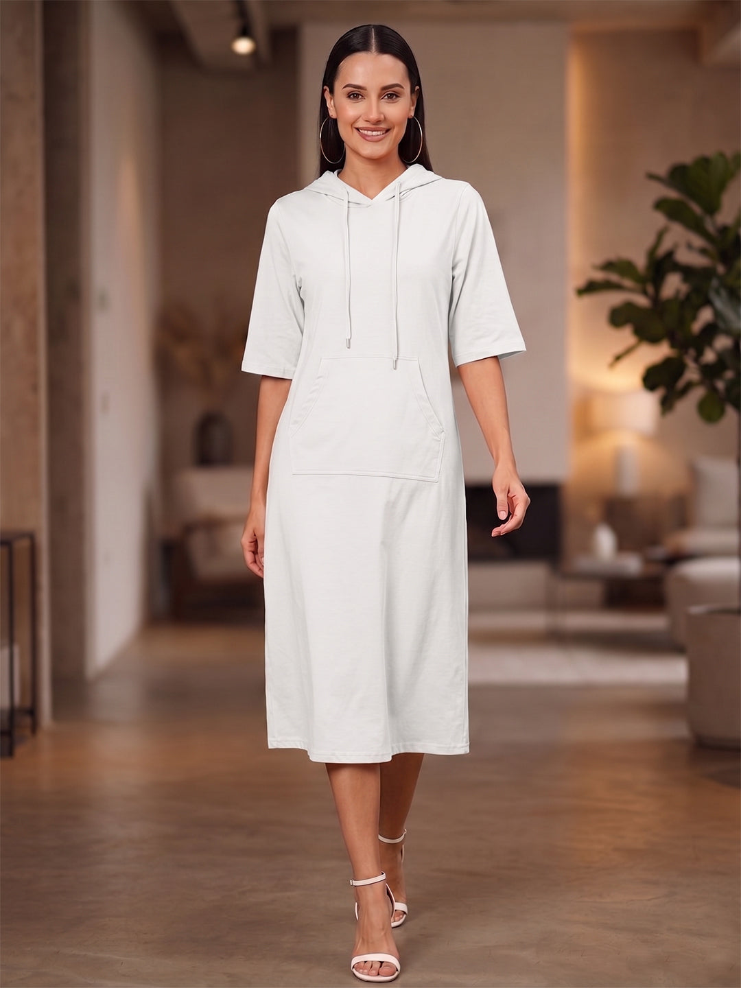 BRINNS Women Hooded Pure Cotton T-shirt Midi Dress