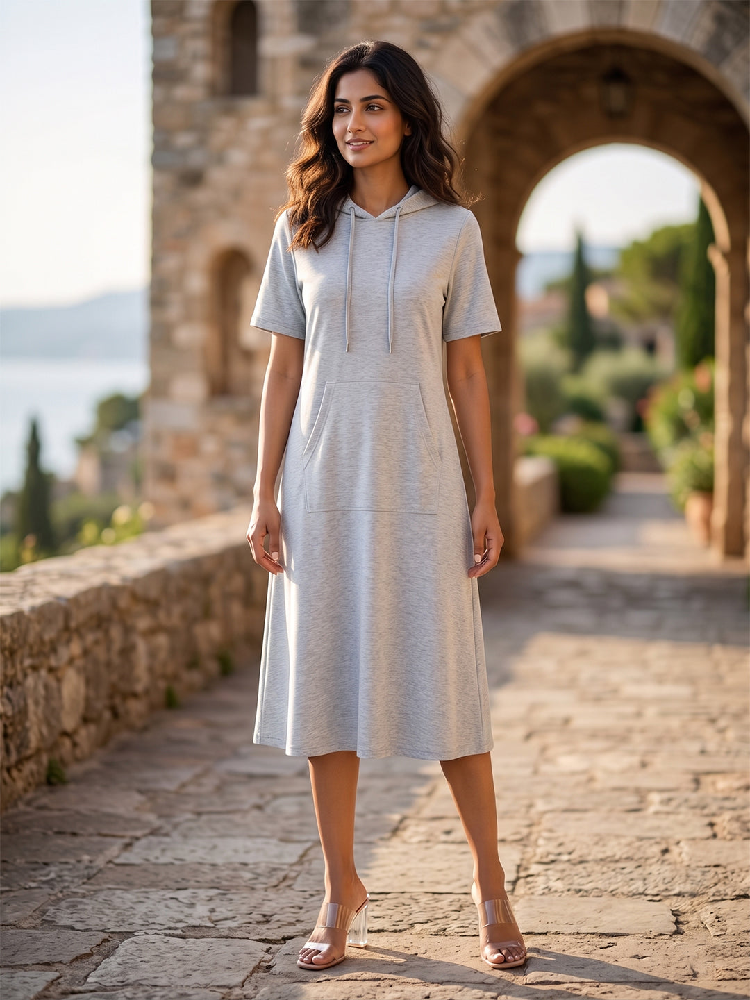 BRINNS Women Hooded Pure Cotton T-shirt Midi Dress