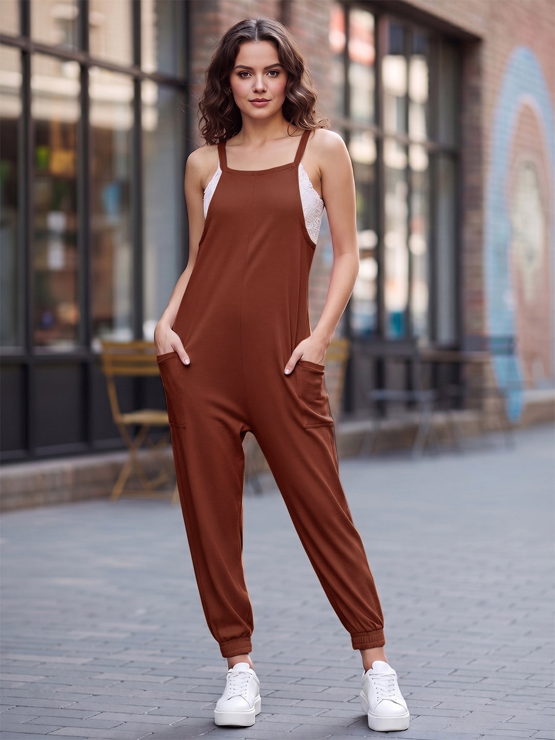Shoulder Straps Pure Cotton Basic Jumpsuit