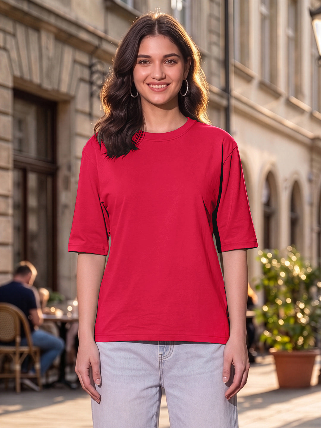 BRINNS Women Solid Round Neck Cotton T-shirt