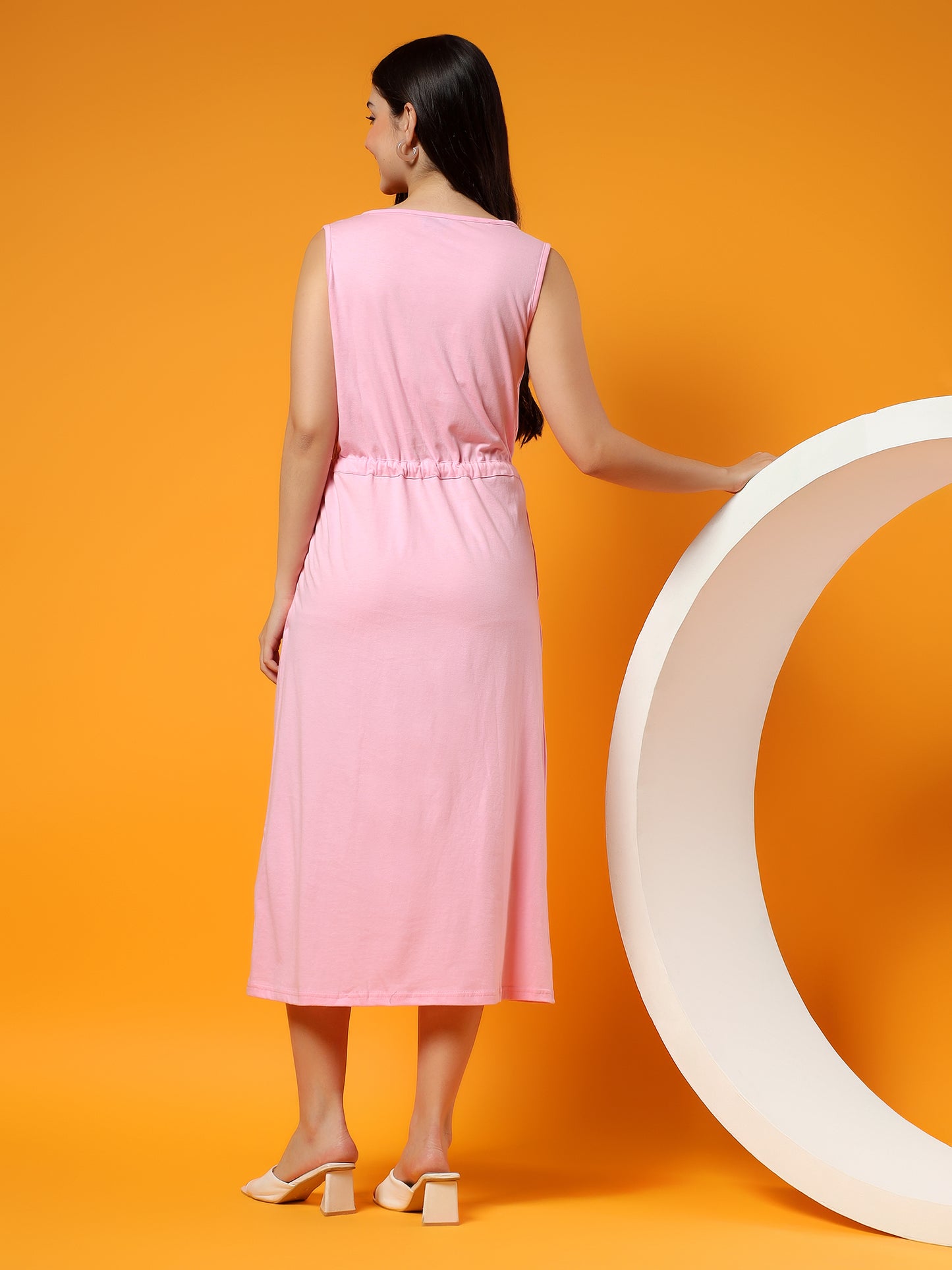 Belted Cotton Fit & Flare Midi Dress