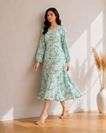 Printed Flared Western Dress.