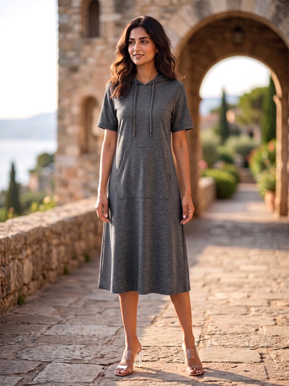 BRINNS Women Hooded Pure Cotton T-shirt Midi Dress