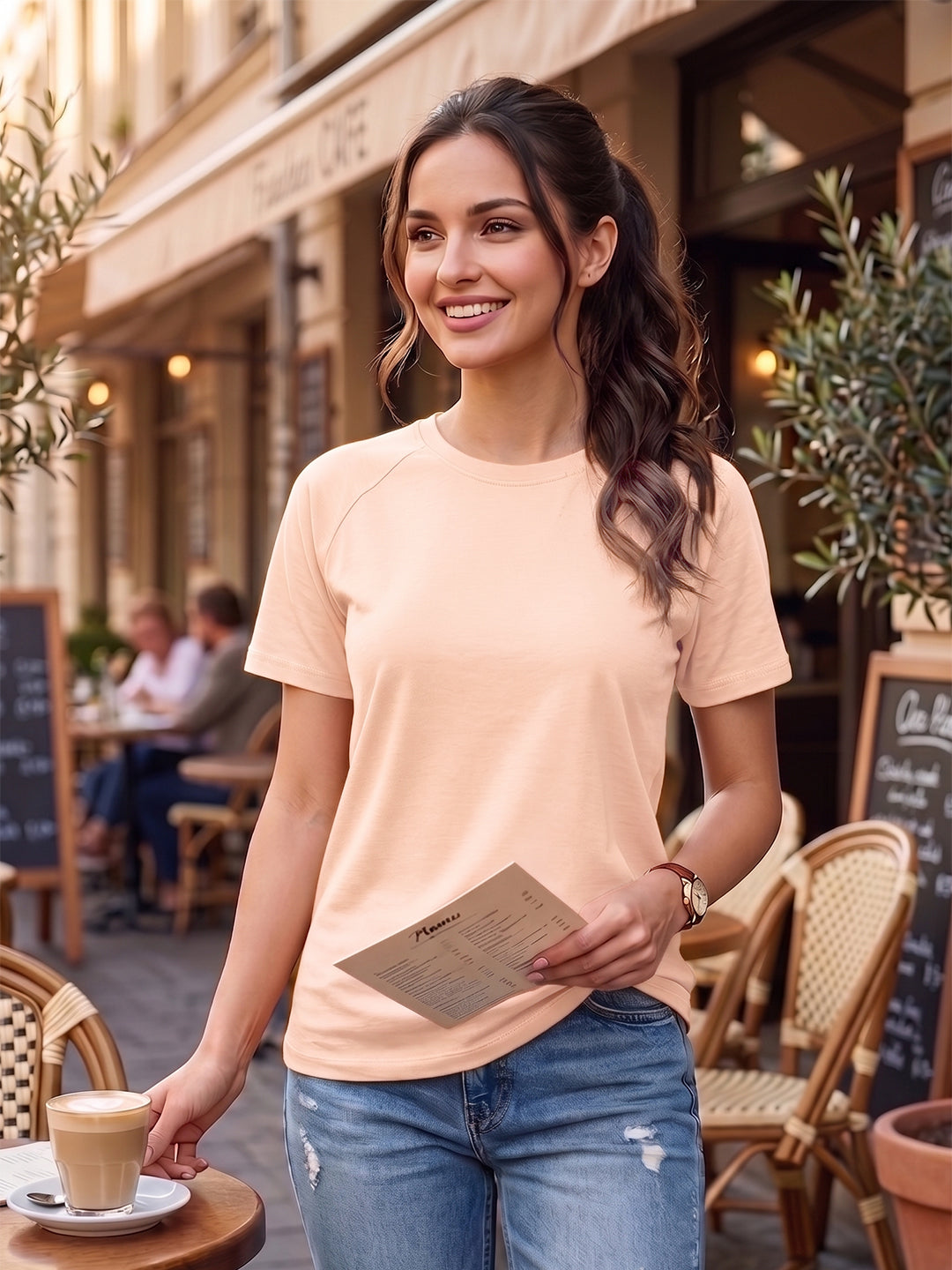 BRINNS Women Solid Raglan Sleeves Round Neck Cotton T-shirt