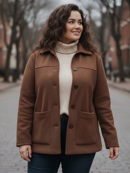 Plus Size Spread Collar Felt Jacket