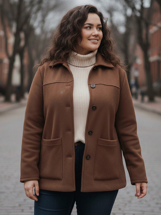 Plus Size Spread Collar Felt Jacket