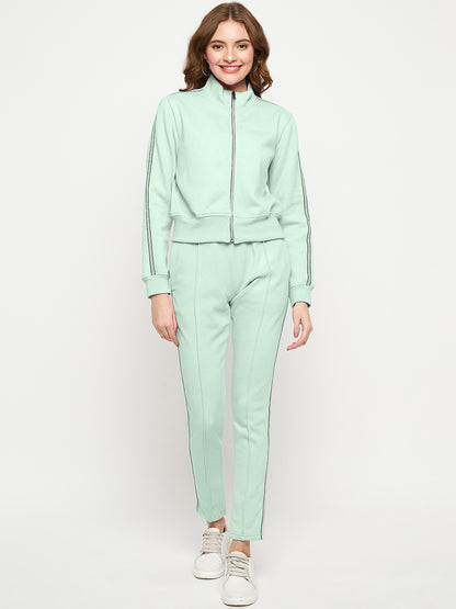 Women Solid Mock Collar Tracksuit