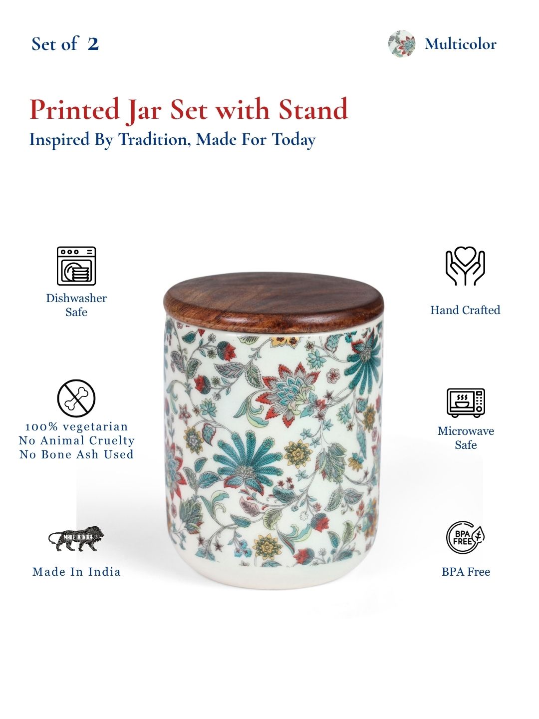 Small Jars with Wooden lid- Set of 2 with Metal Stand