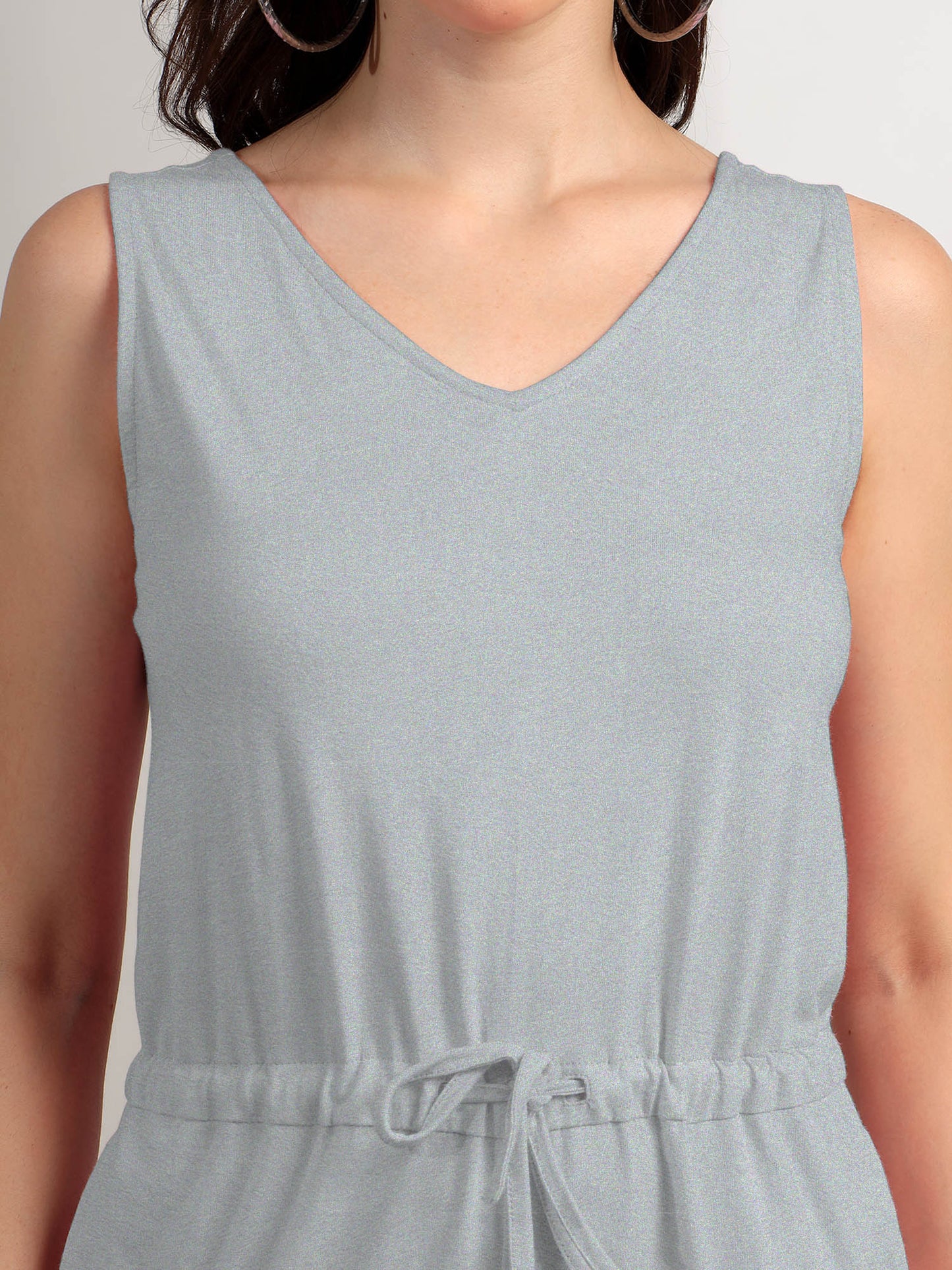 BRINNS Women V-Neck Pure Cotton Jumpsuit with Waist Tie-Up