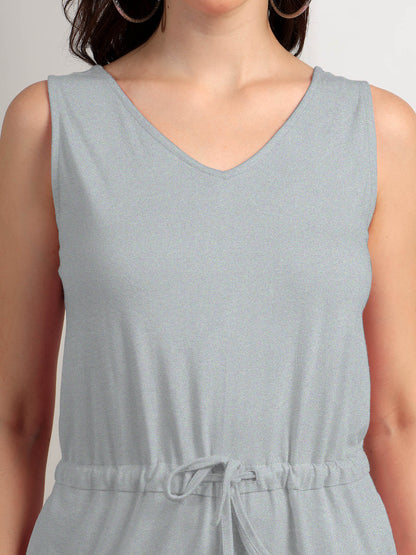 BRINNS Women V-Neck Pure Cotton Jumpsuit with Waist Tie-Up
