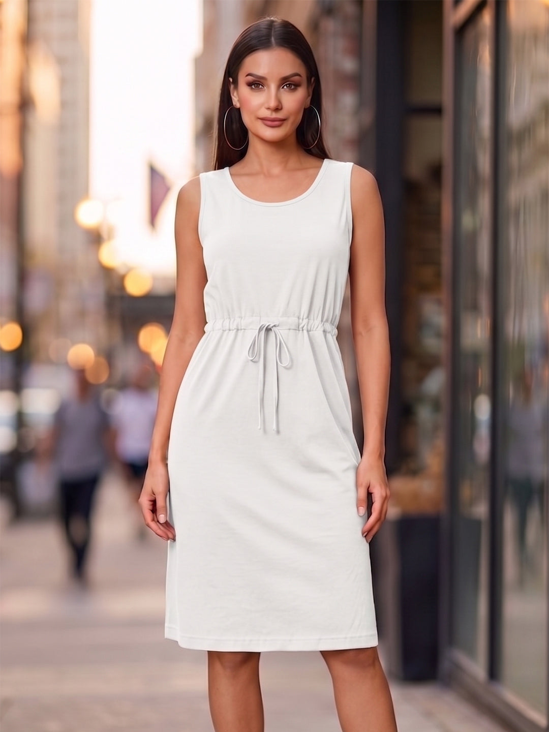 Tie-Up Detail Cotton Shift Dress