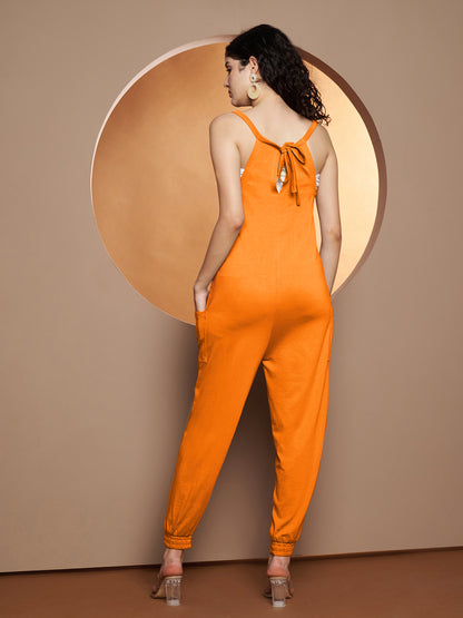 Shoulder Straps Pure Cotton Basic Jumpsuit