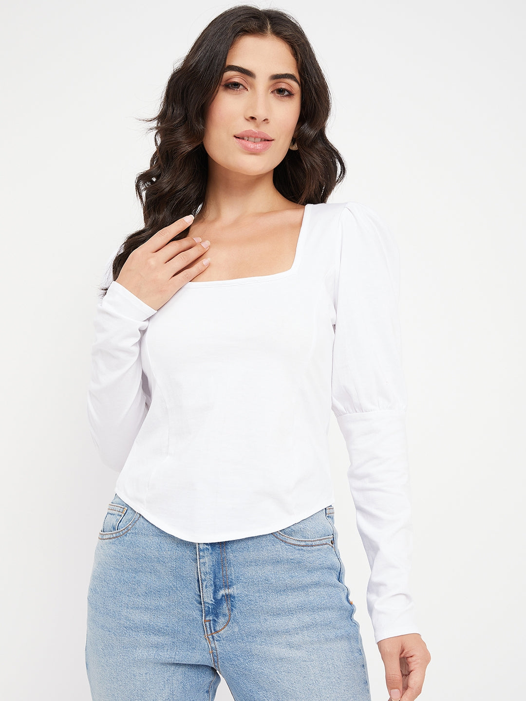 Square Neck Puff Sleeve Casual Top